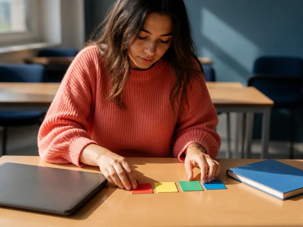 Formateur présentant des cartes de couleurs de personnalité à un groupe en atelier